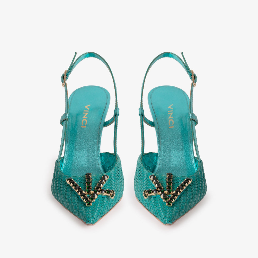 The Luna Turquoise Leather Slingback Sandal