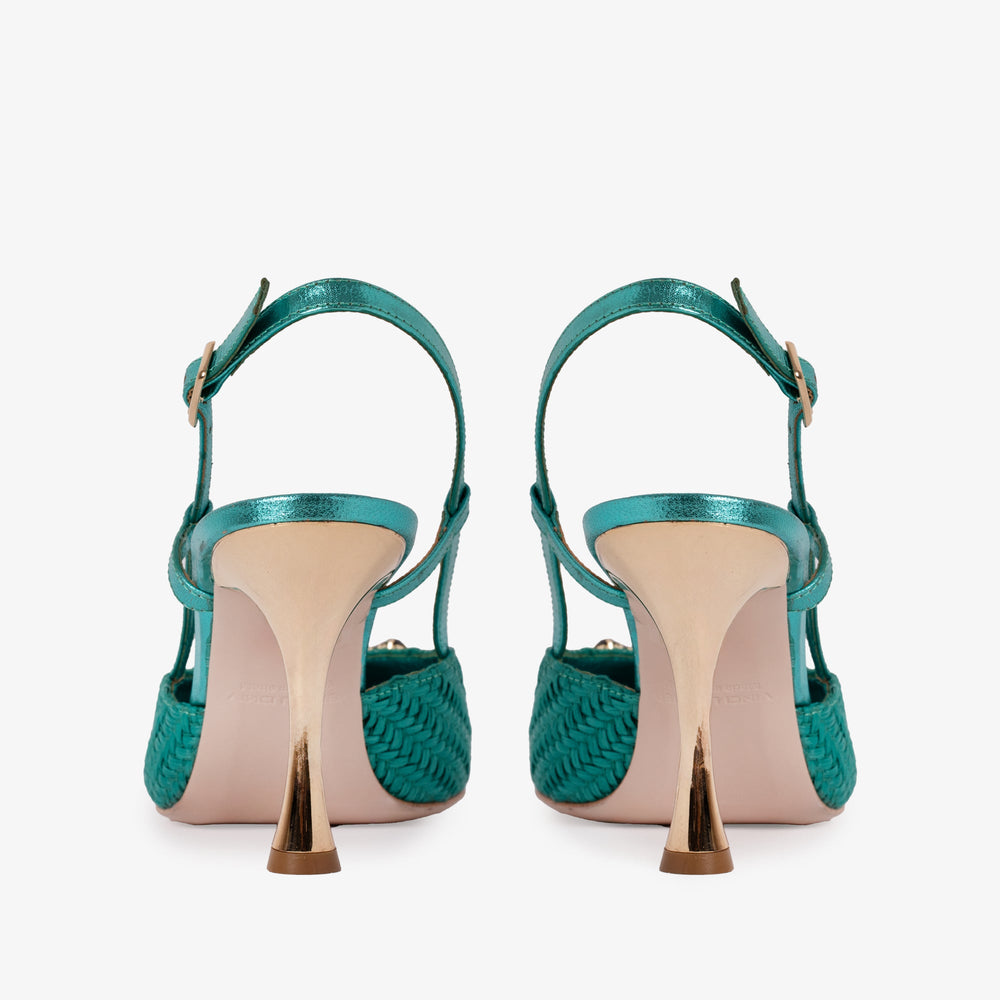 The Luna Turquoise Leather Slingback Sandal