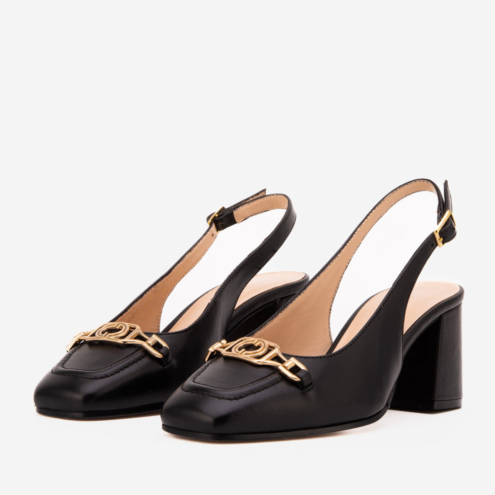 The Potomac Black Slingback Leather Sandal