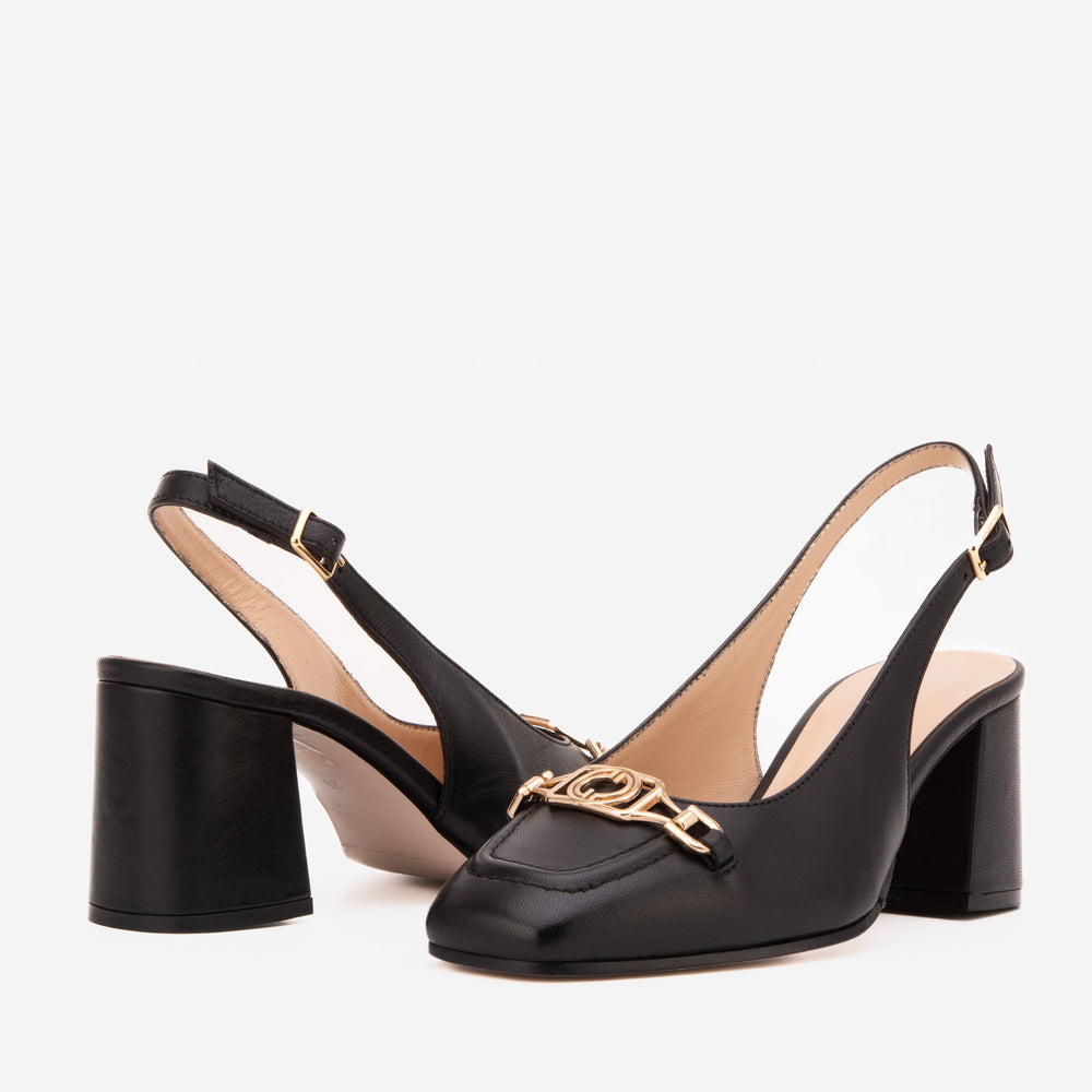 The Potomac Black Slingback Leather Sandal