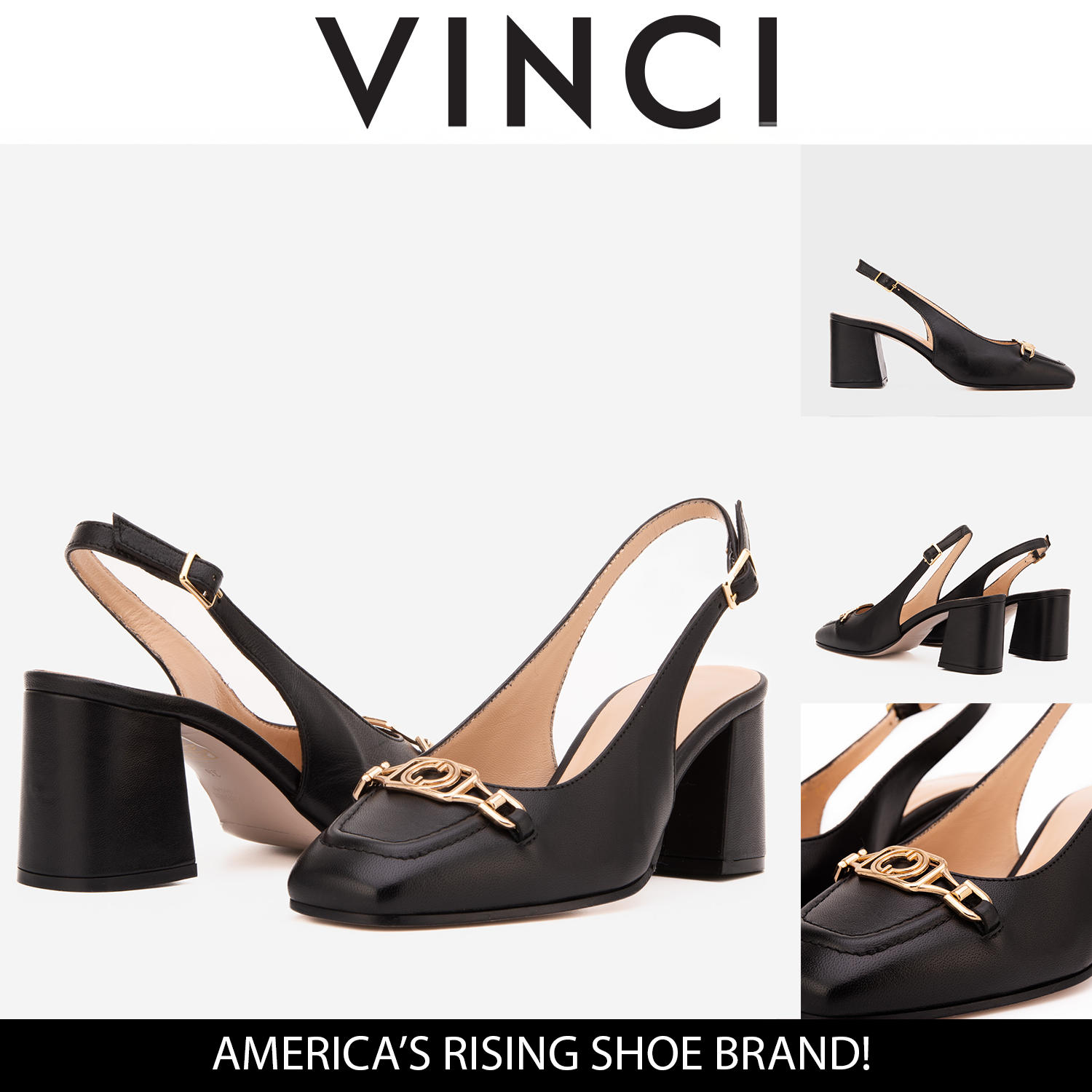 The Potomac Black Slingback Leather Sandal