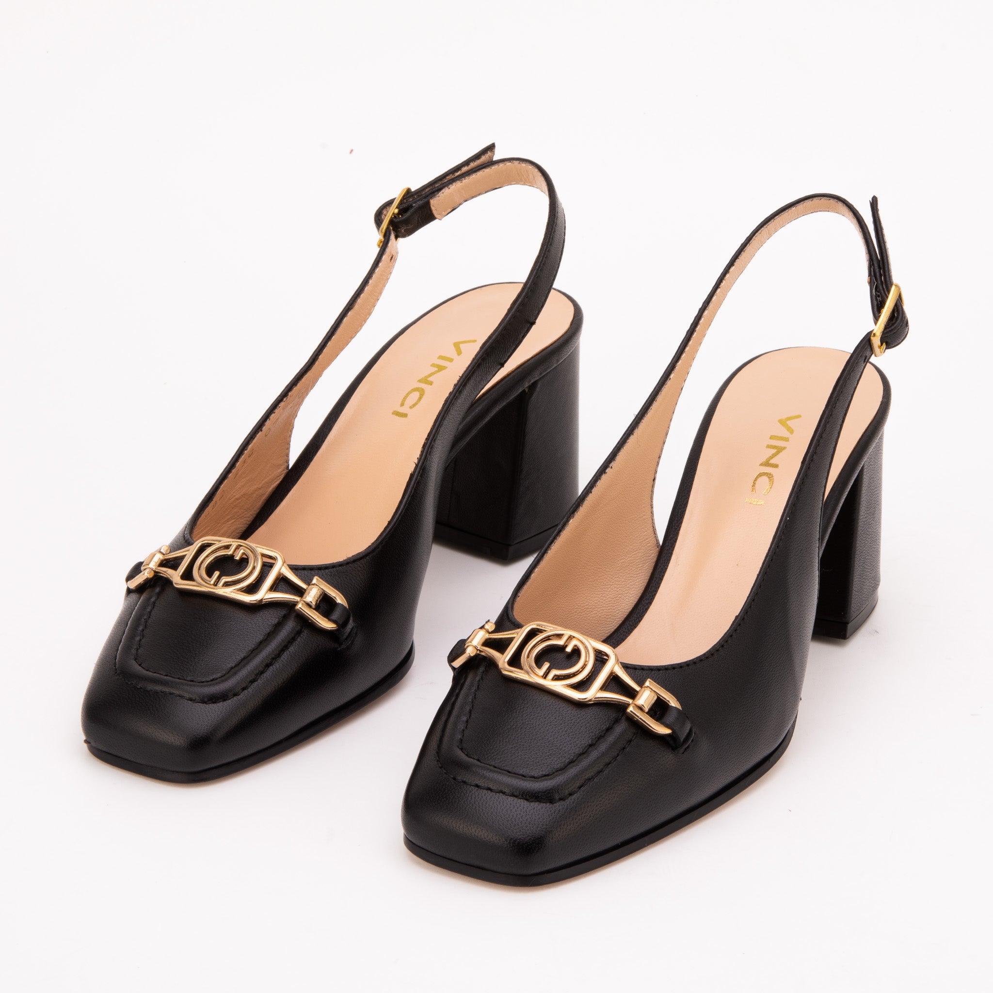 The Potomac Black Slingback Leather Sandal