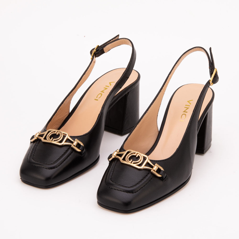 The Potomac Black Slingback Leather Sandal