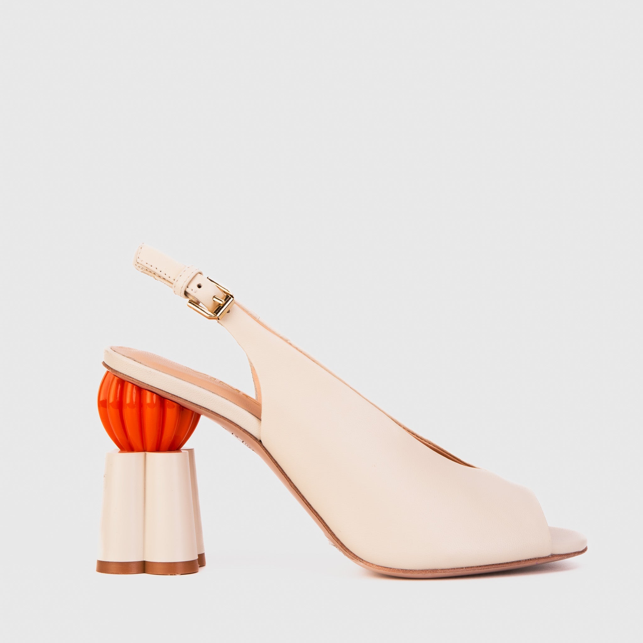 The Cimla Cream Leather Pumpkin Heel Sandal