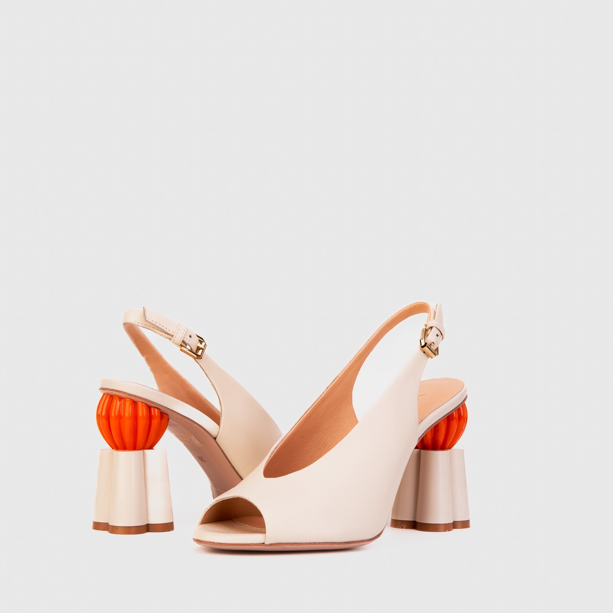 The Cimla Cream Leather Pumpkin Heel Sandal
