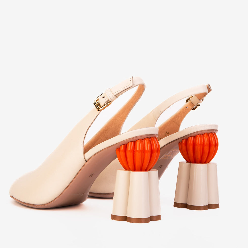 The Cimla Cream Leather Pumpkin Heel Sandal