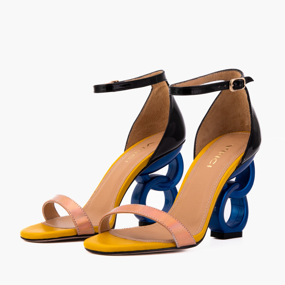 The Helix Heel Rose Gold Leather Sandal