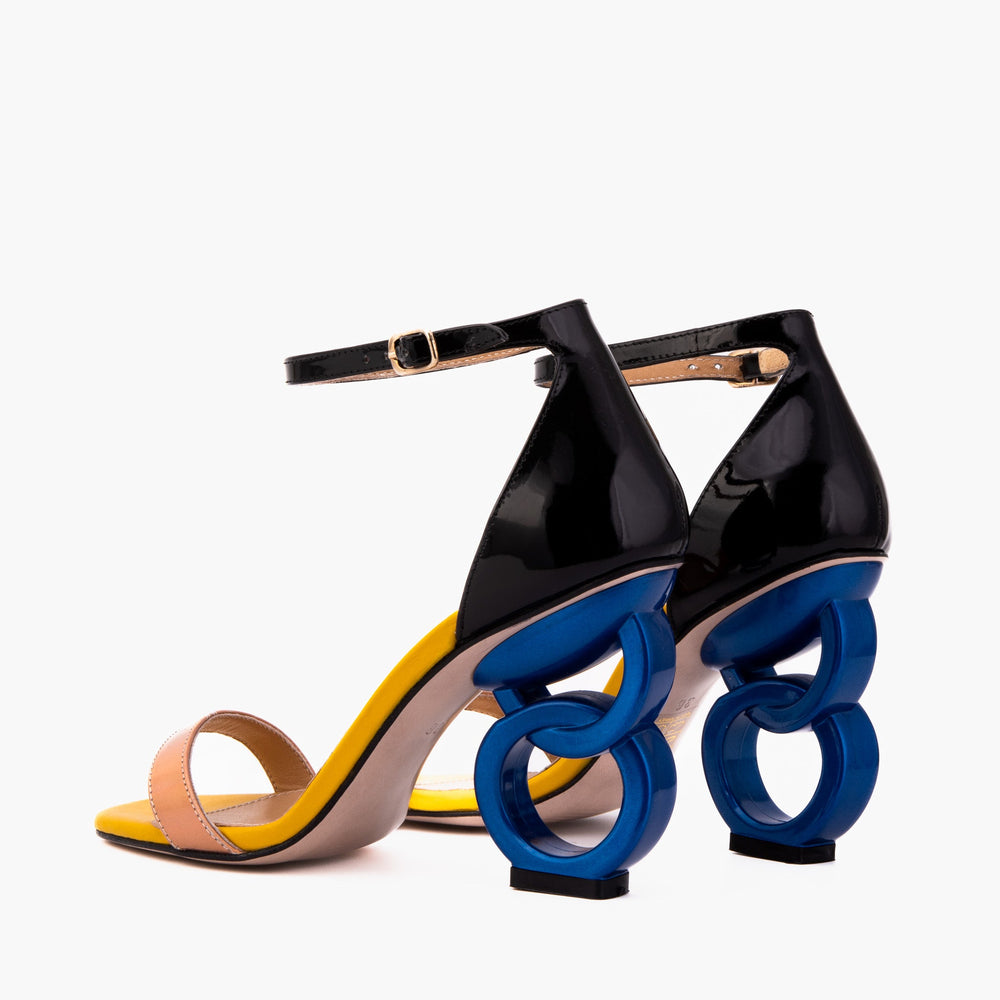 The Helix Heel Rose Gold Leather Sandal