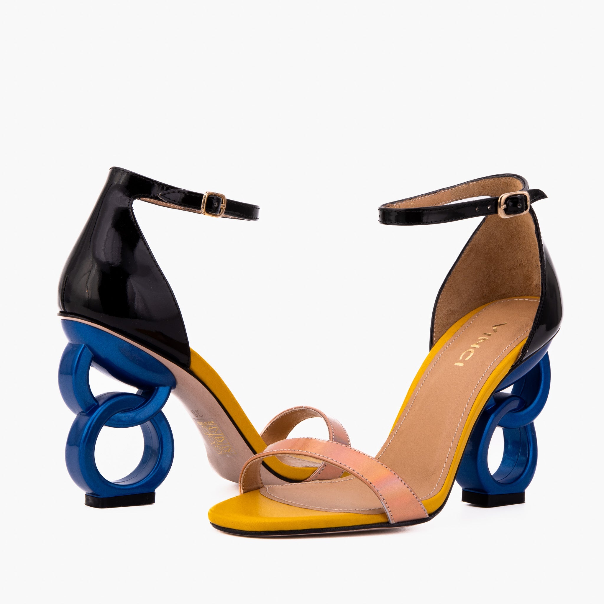 The Helix Heel Rose Gold Leather Sandal