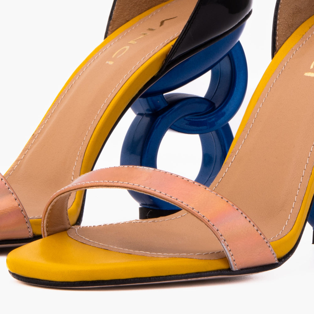 The Helix Heel Rose Gold Leather Sandal