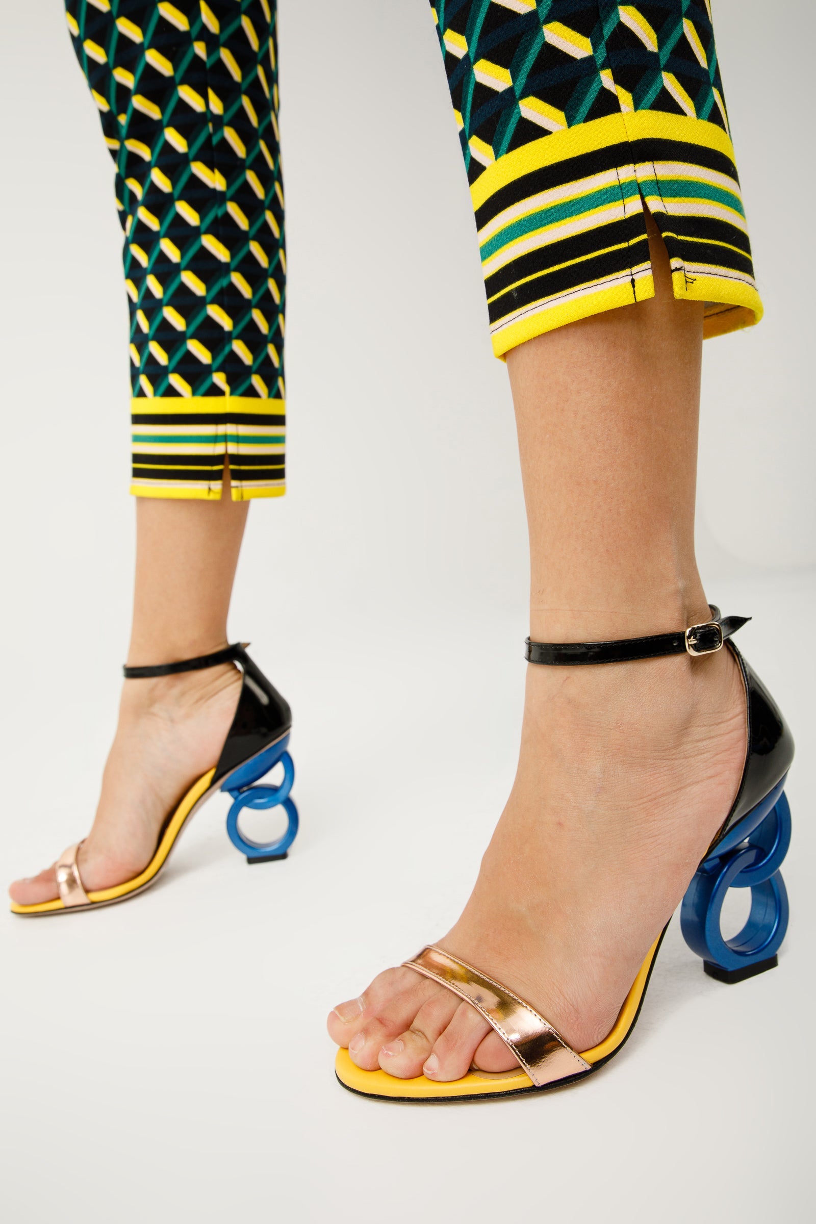 The Helix Heel Rose Gold Leather Sandal