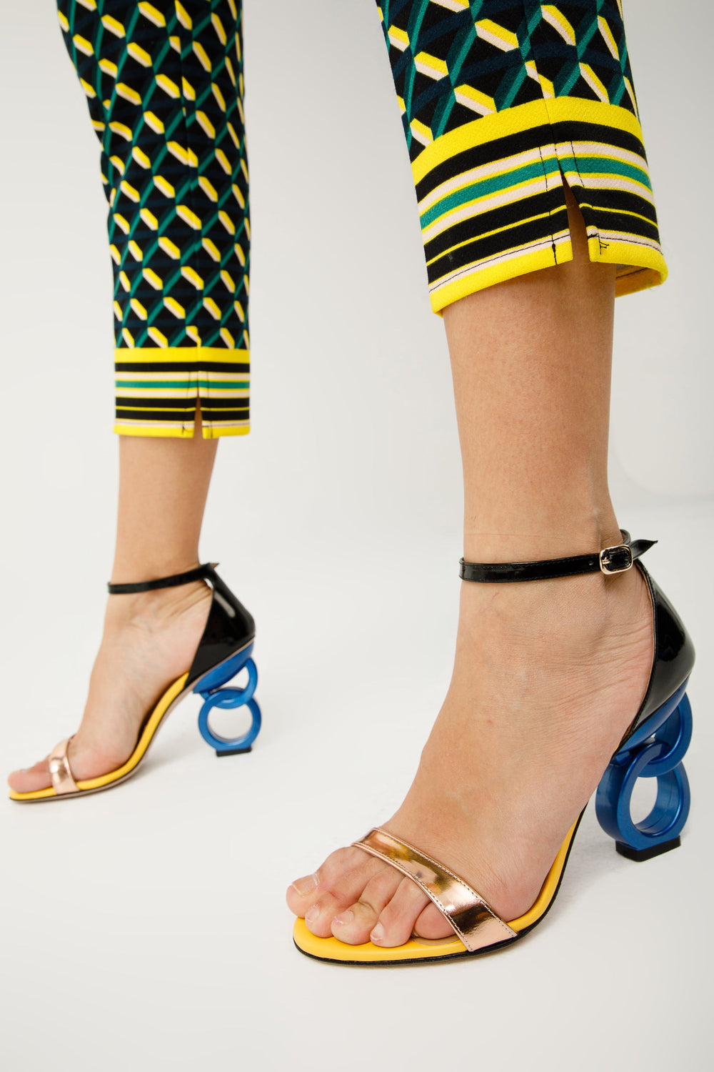 The Helix Heel Rose Gold Leather Sandal