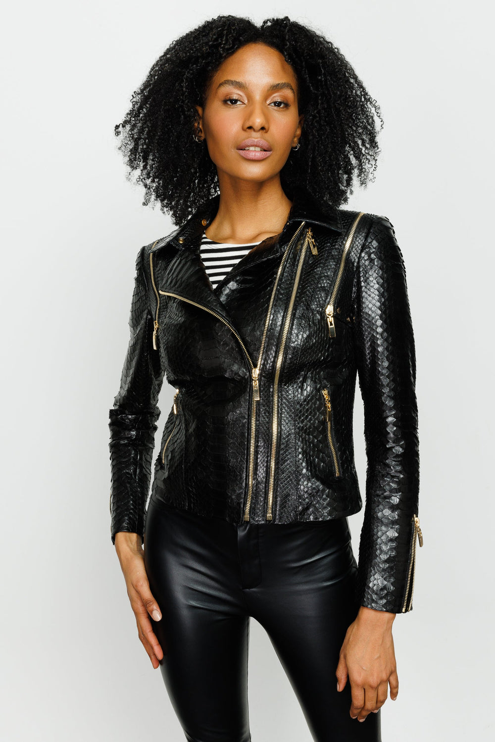 The Queen Pythn Skin Black Leather Jacket