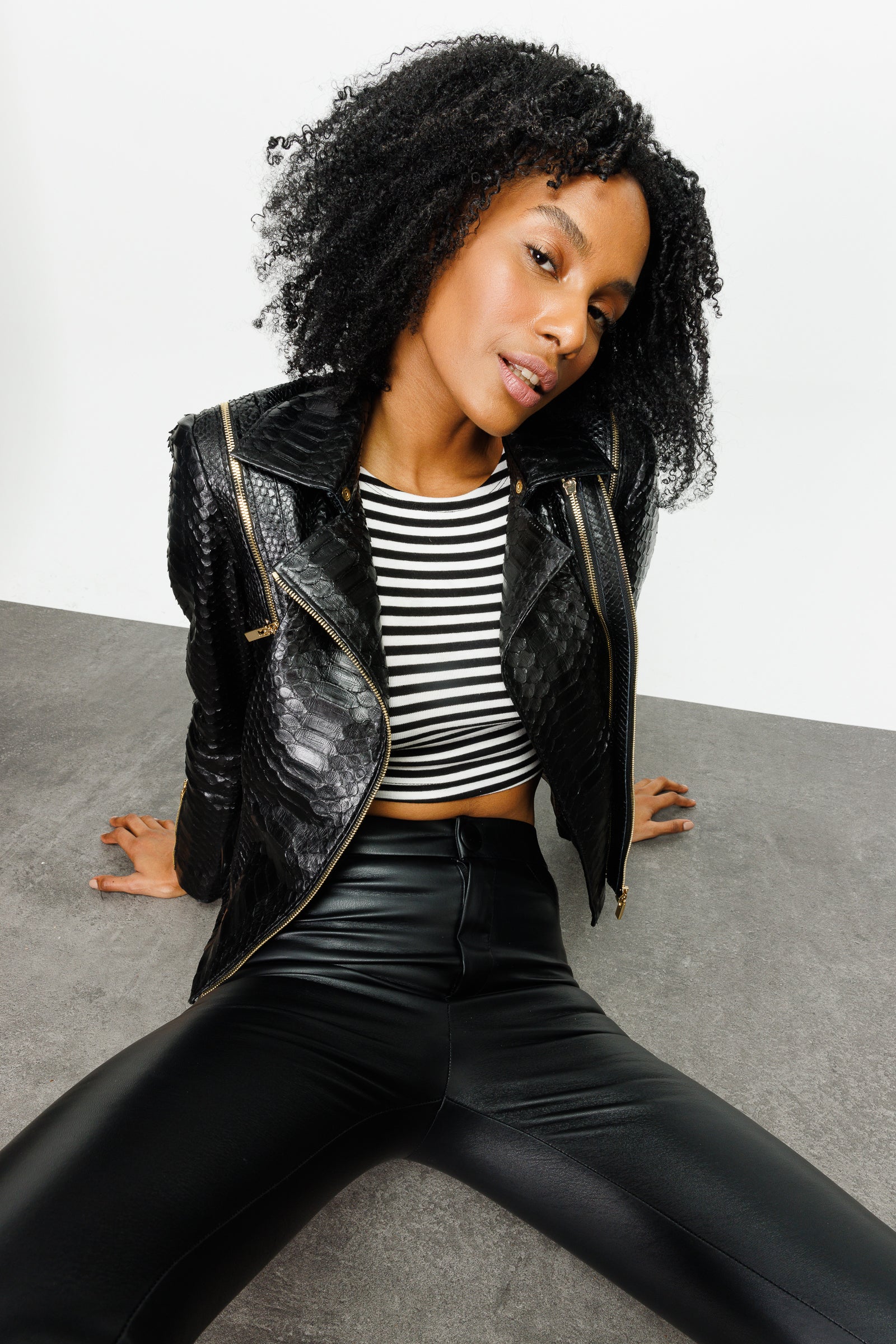 The Queen Pythn Skin Black Leather Jacket