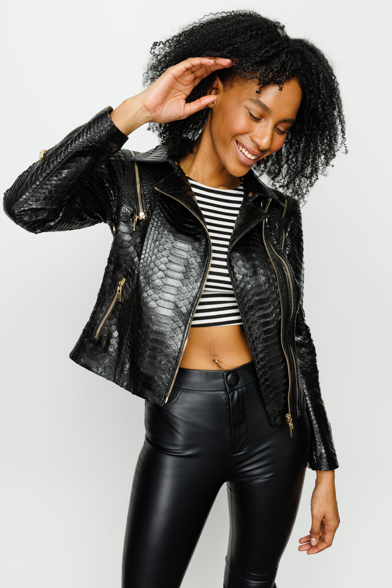 The Queen Pythn Skin Black Leather Jacket