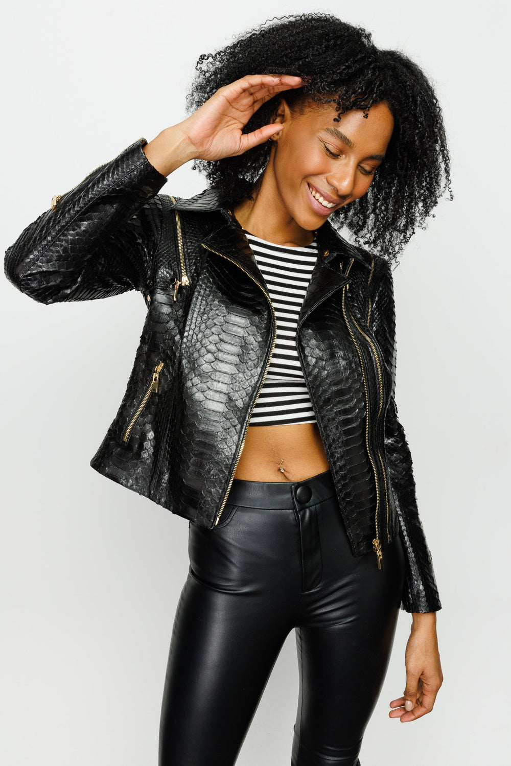 The Queen Pythn Skin Black Leather Jacket