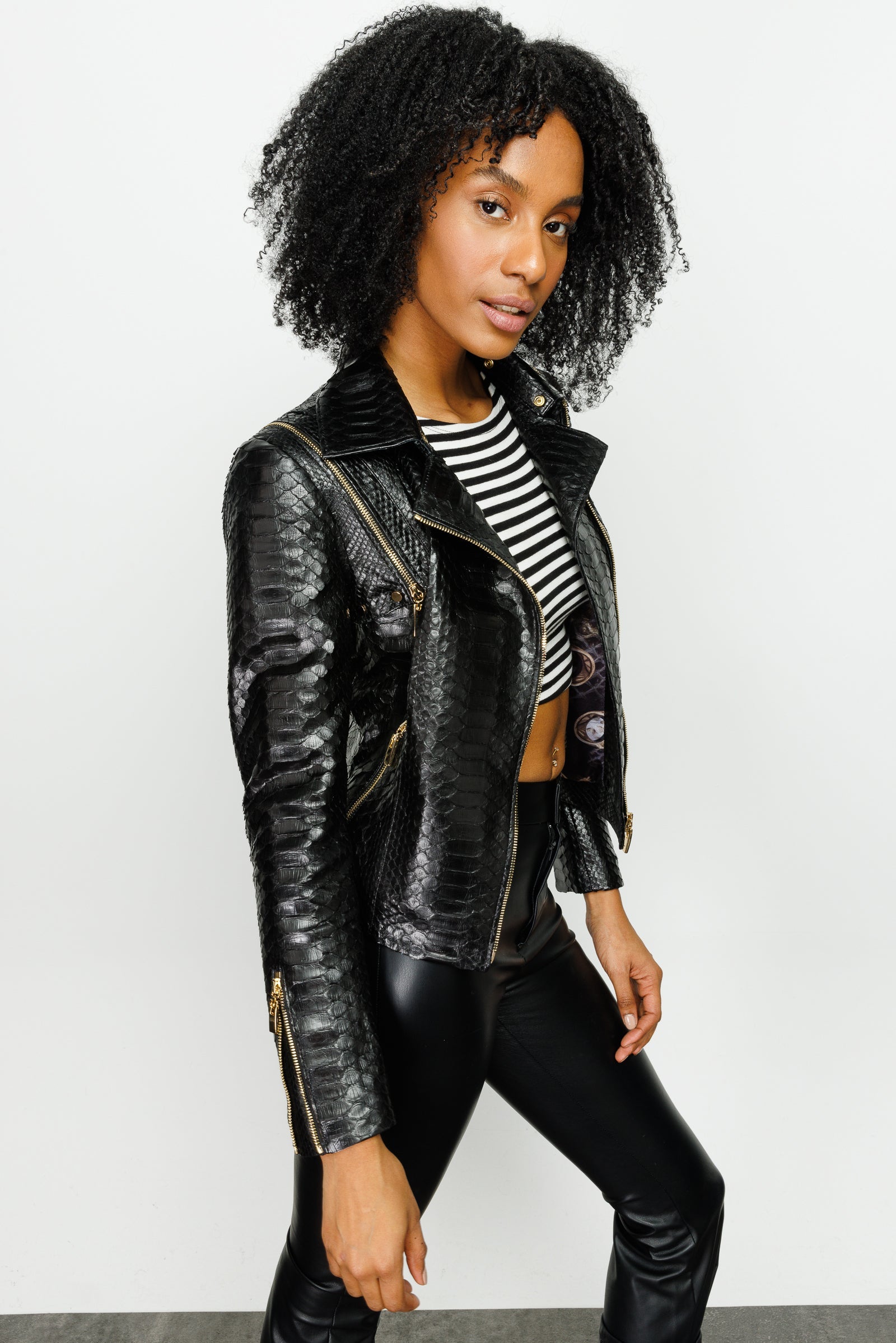 The Queen Pythn Skin Black Leather Jacket
