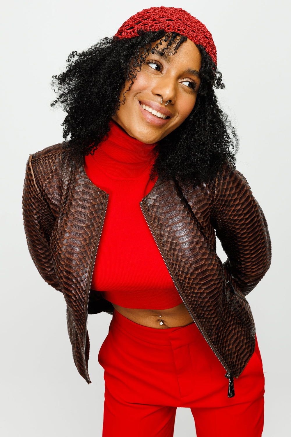 The Mekke Pythn Skin Brown Leather Jacket