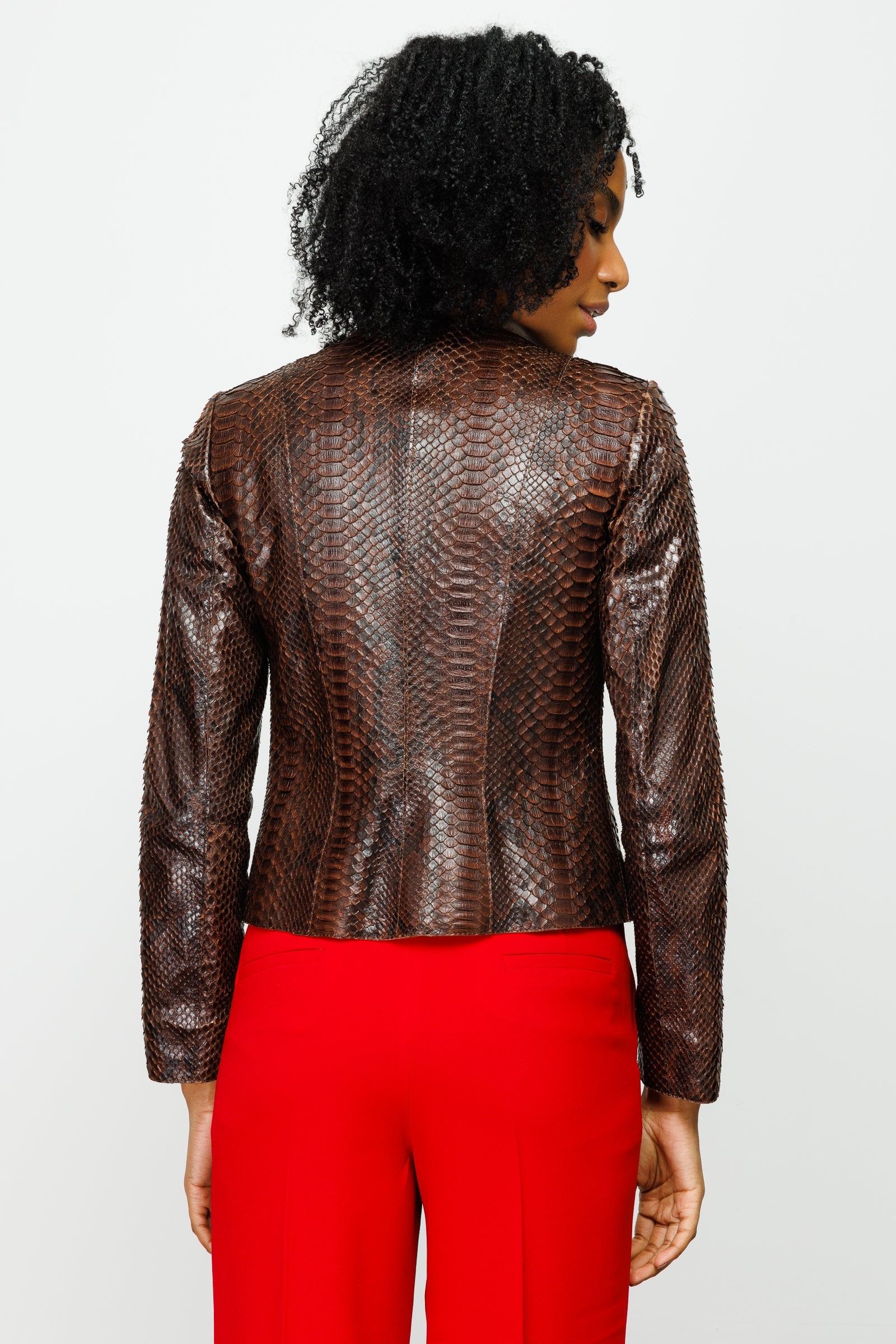 The Mekke Pythn Skin Brown Leather Jacket