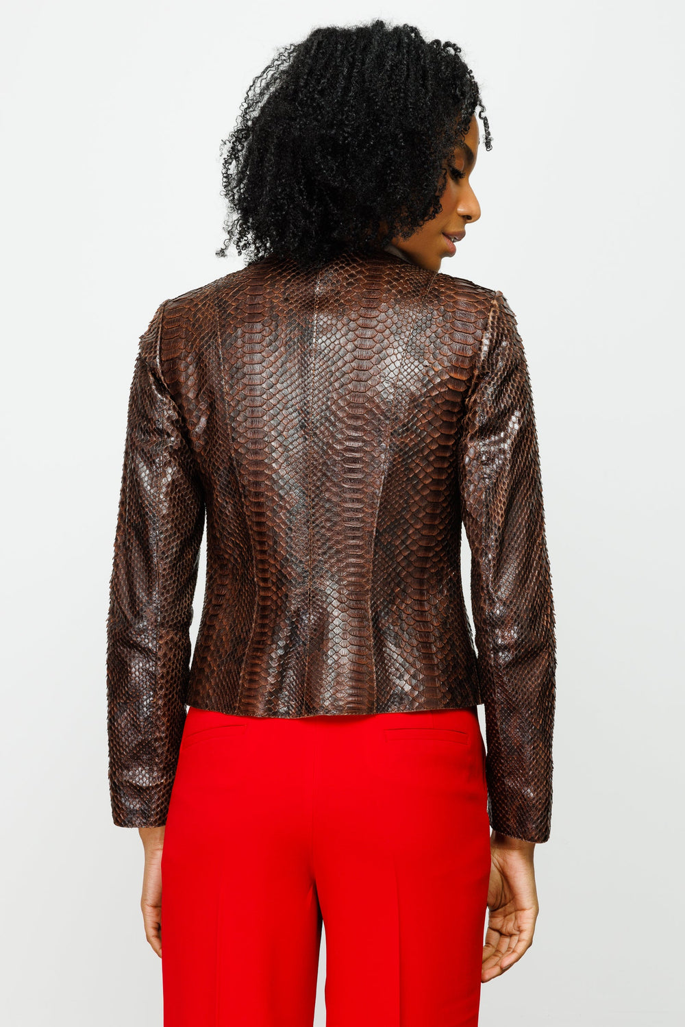 The Mekke Pythn Skin Brown Leather Jacket