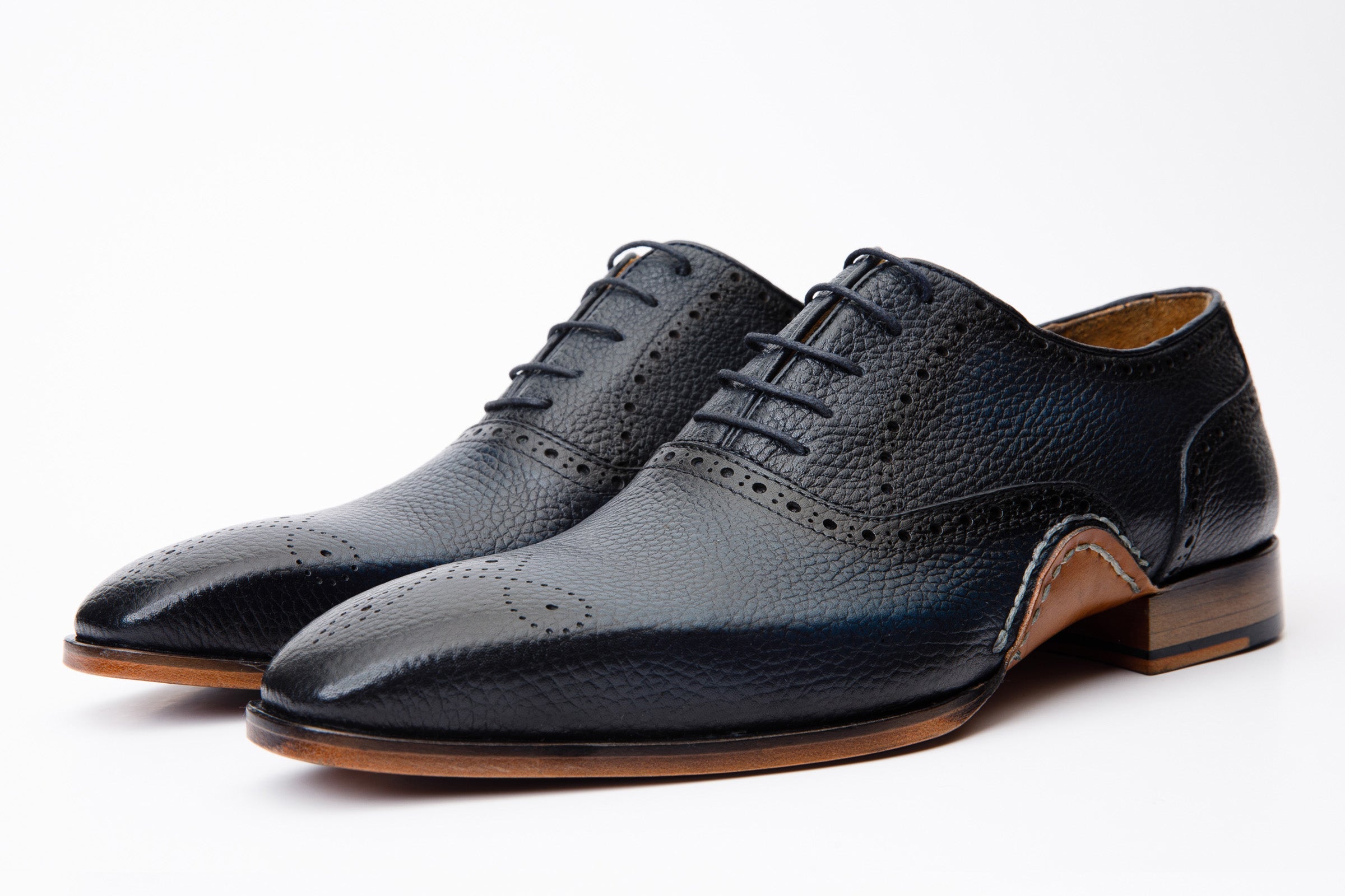 The Draco Handmade Navy Blue Semi Brogue Oxford Shoe