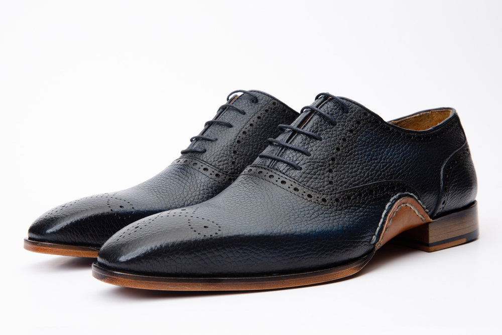 The Draco Handmade Navy Blue Semi Brogue Oxford Shoe