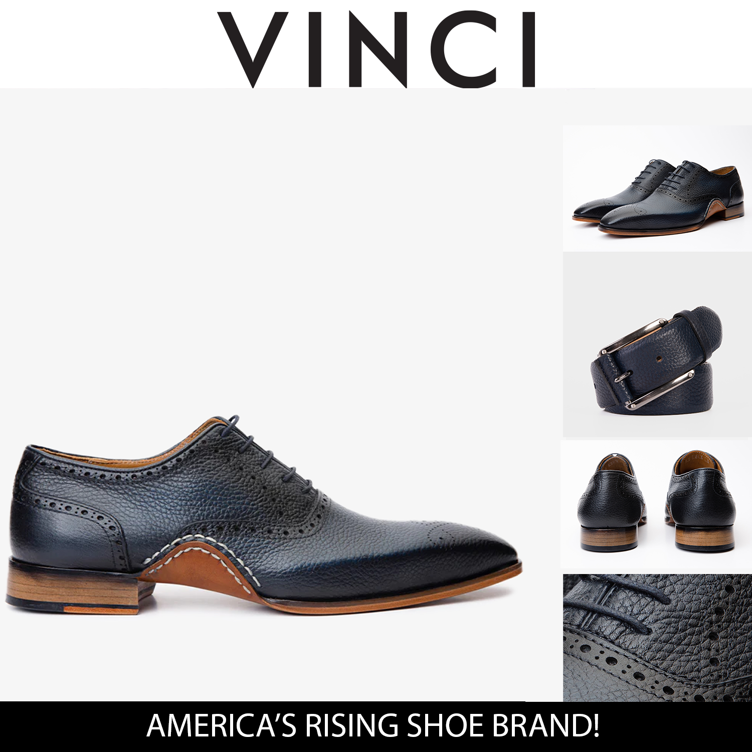 The Draco Handmade Navy Blue Semi Brogue Oxford Shoe