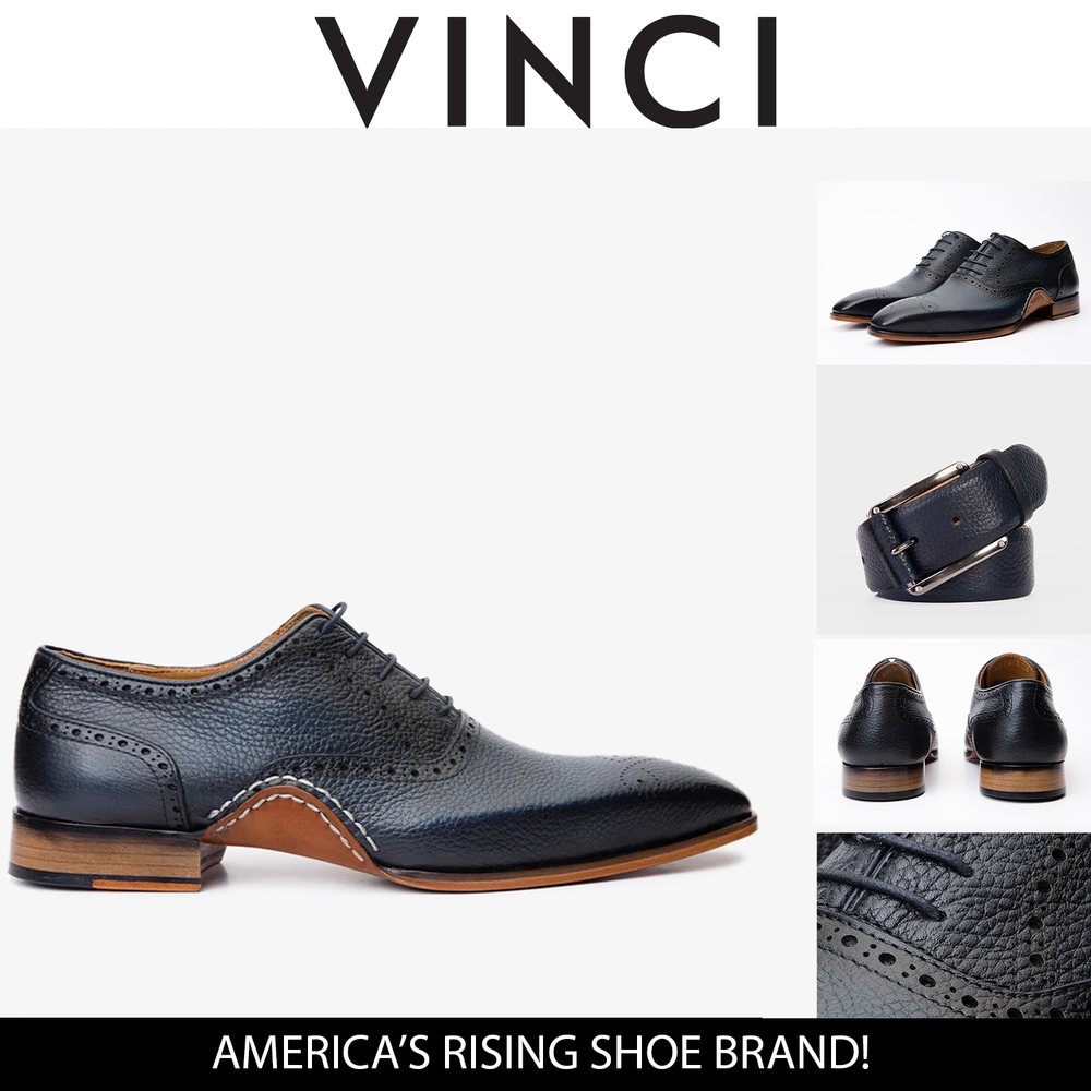 The Draco Handmade Navy Blue Semi Brogue Oxford Shoe