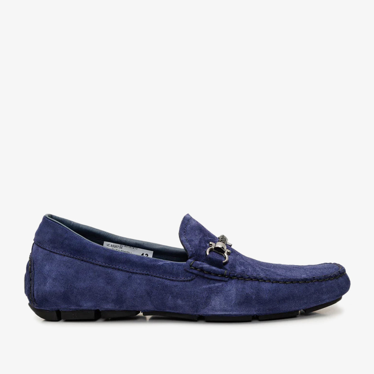 The Bari Navy Blue Suede Leather Bit Drive Loafer Shoe