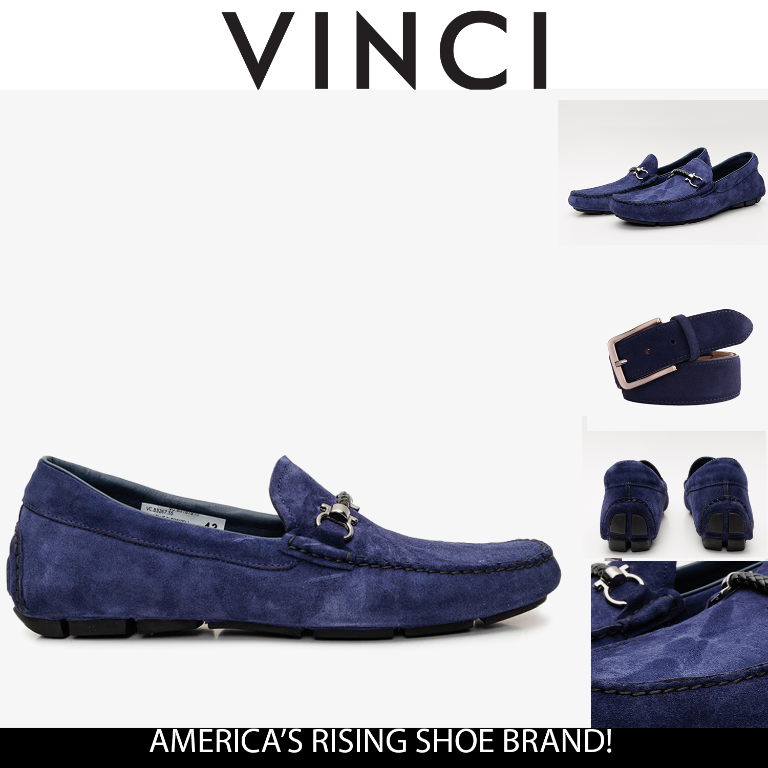 The Bari Navy Blue Suede Leather Bit Drive Loafer Shoe