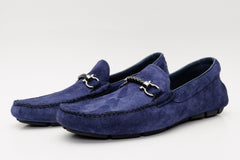 The Bari Navy Blue Suede Leather Bit Drive Loafer Shoe