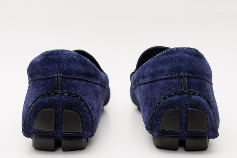 The Bari Navy Blue Suede Leather Bit Drive Loafer Shoe
