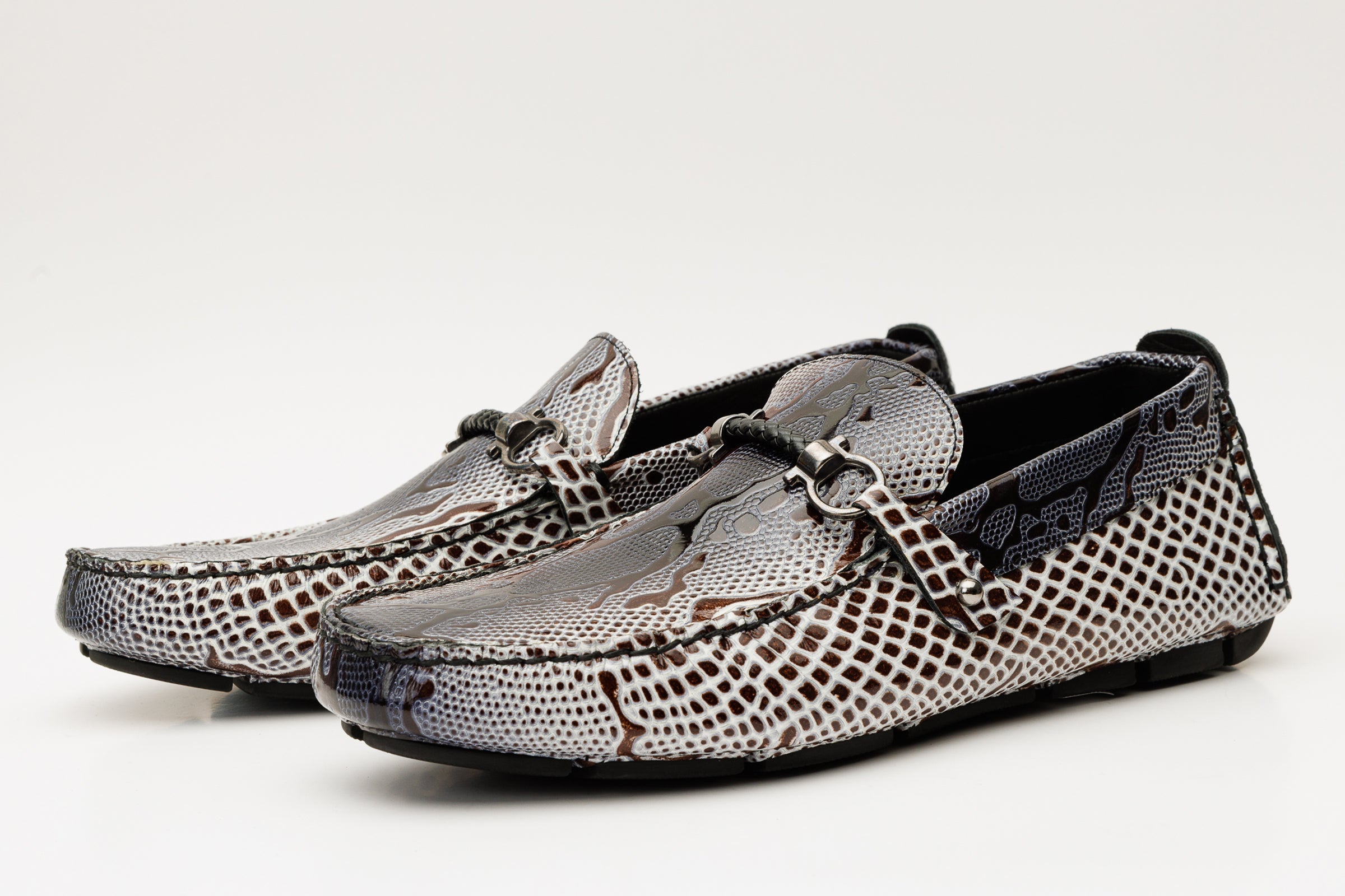 Bologna Black White Bit Drive Loafer Shoe
