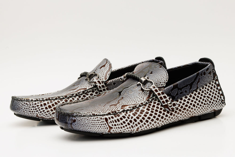 Bologna Black White Bit Drive Loafer Shoe