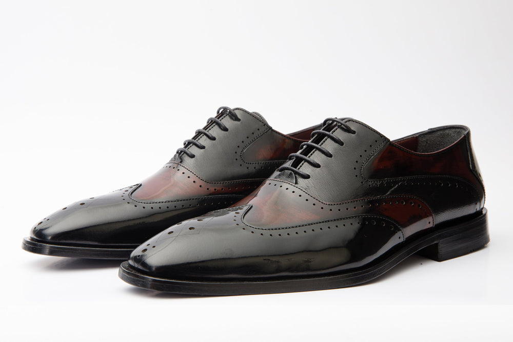 The Dicle Black\/Burgundy Wingtip Semi Brogue Derby Shoe