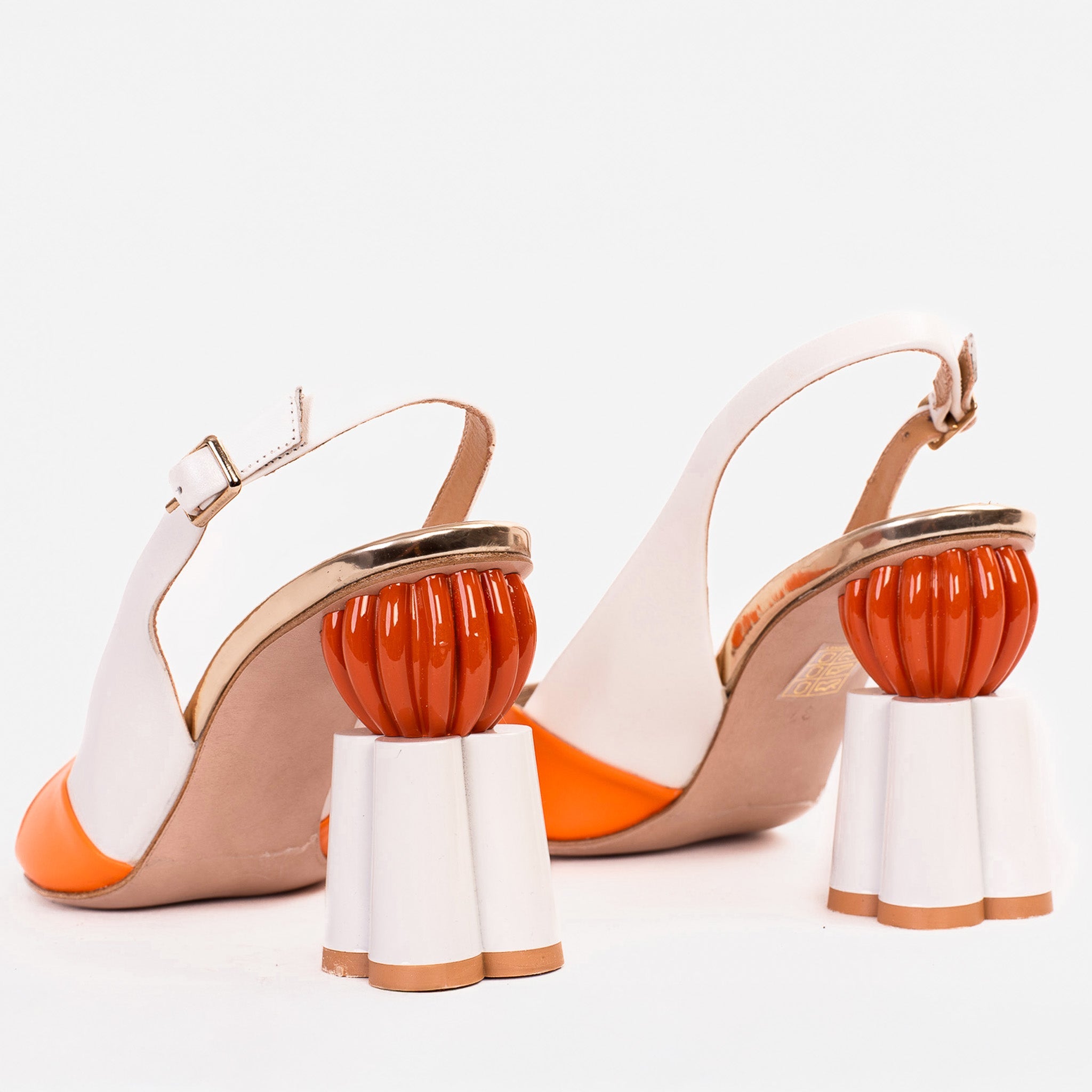 The Rize White Leather Pumpkin Heel Sandal