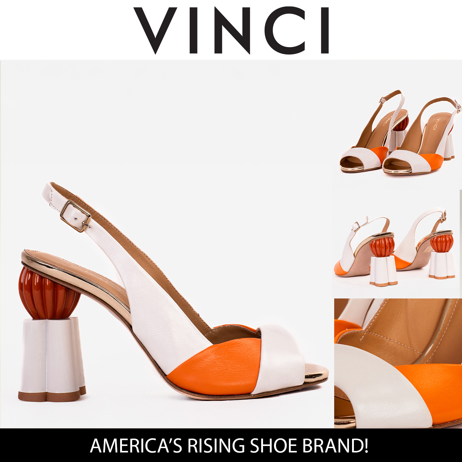 The Rize White Leather Pumpkin Heel Sandal