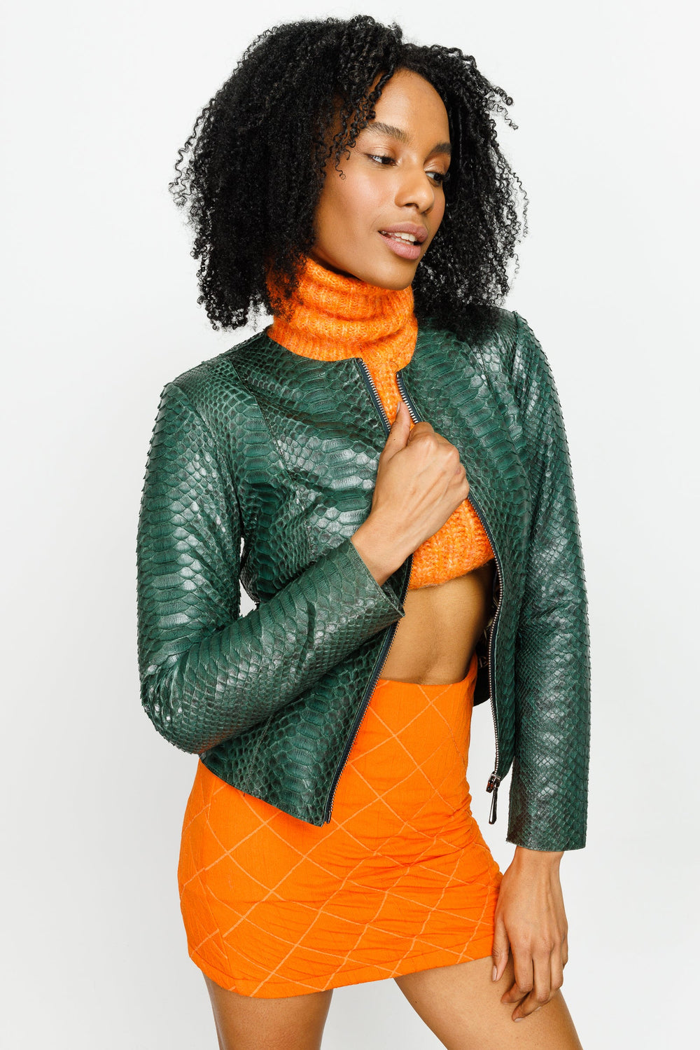 The Mekke Pythn Skin Green Leather Jacket