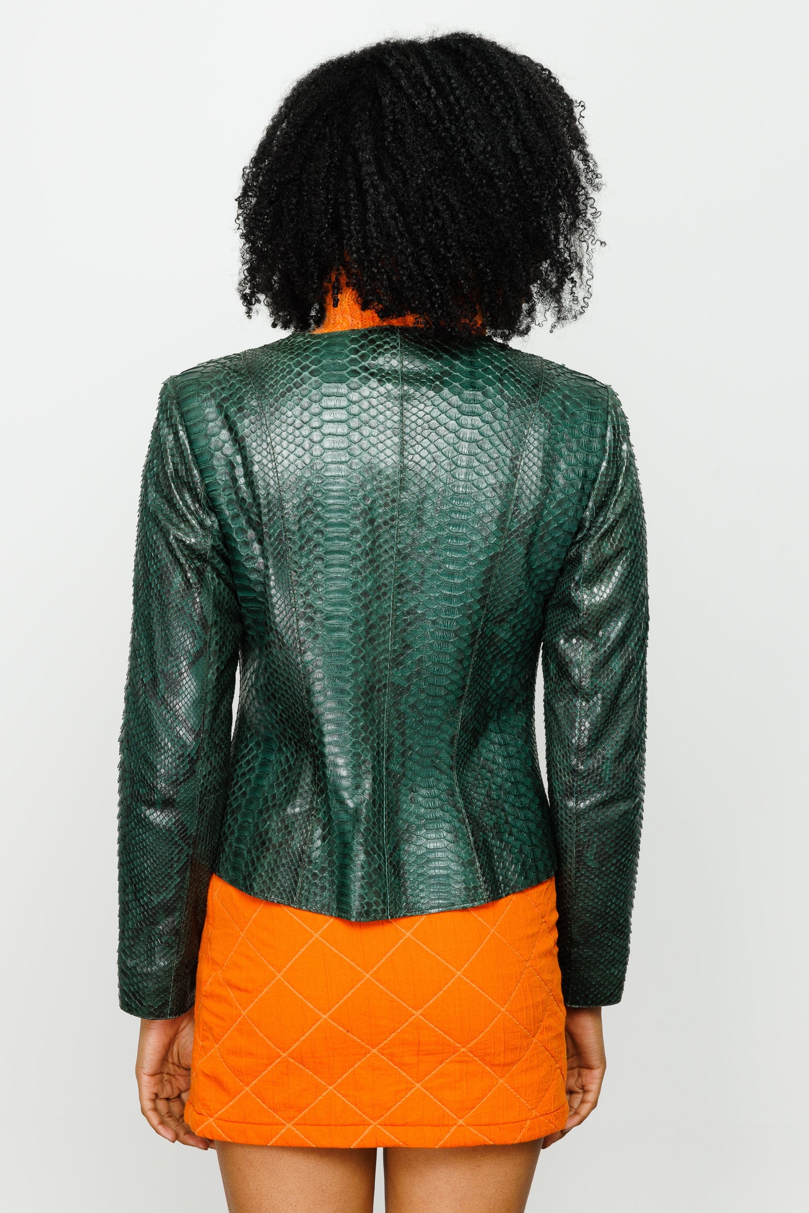 The Mekke Pythn Skin Green Leather Jacket
