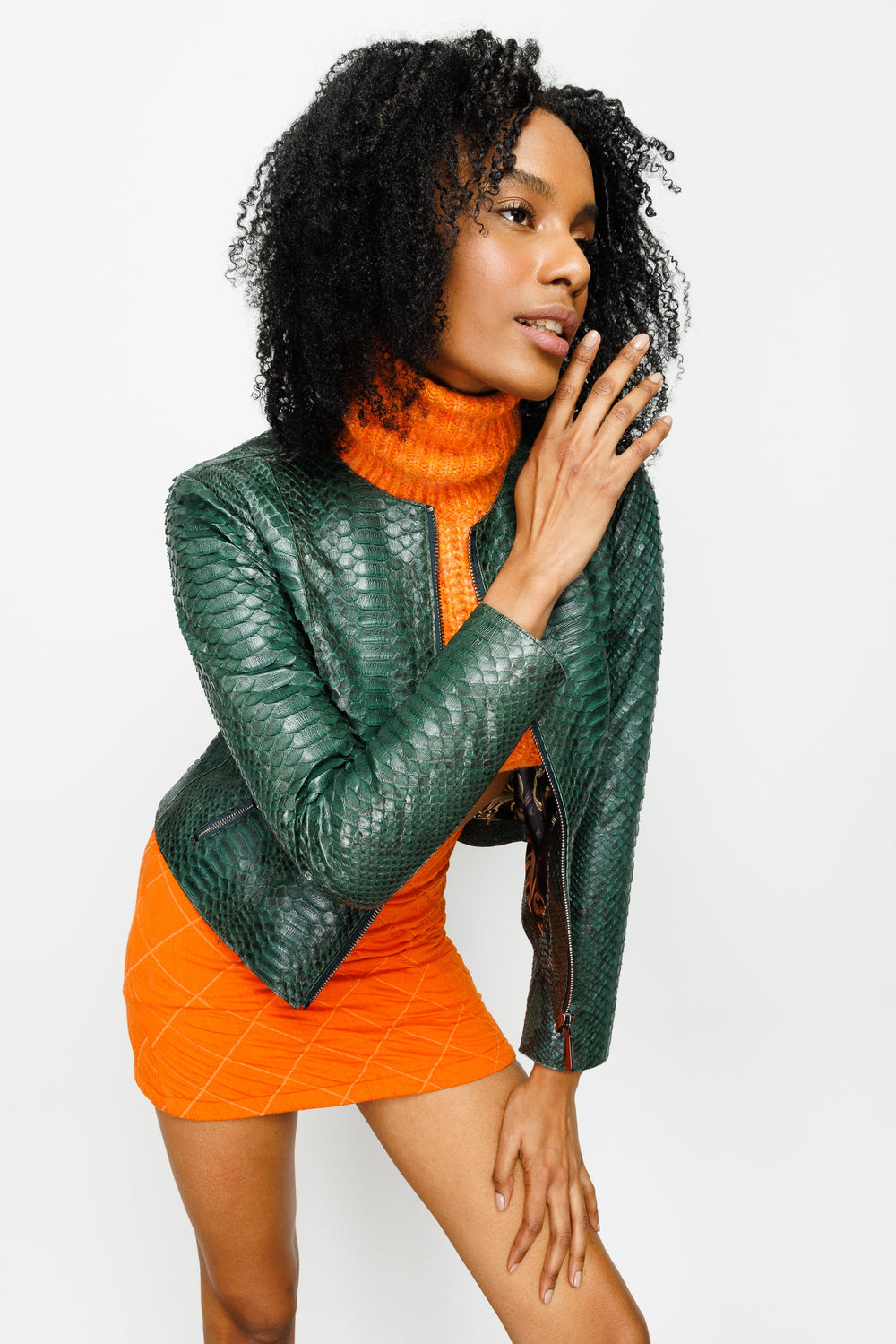 The Mekke Pythn Skin Green Leather Jacket
