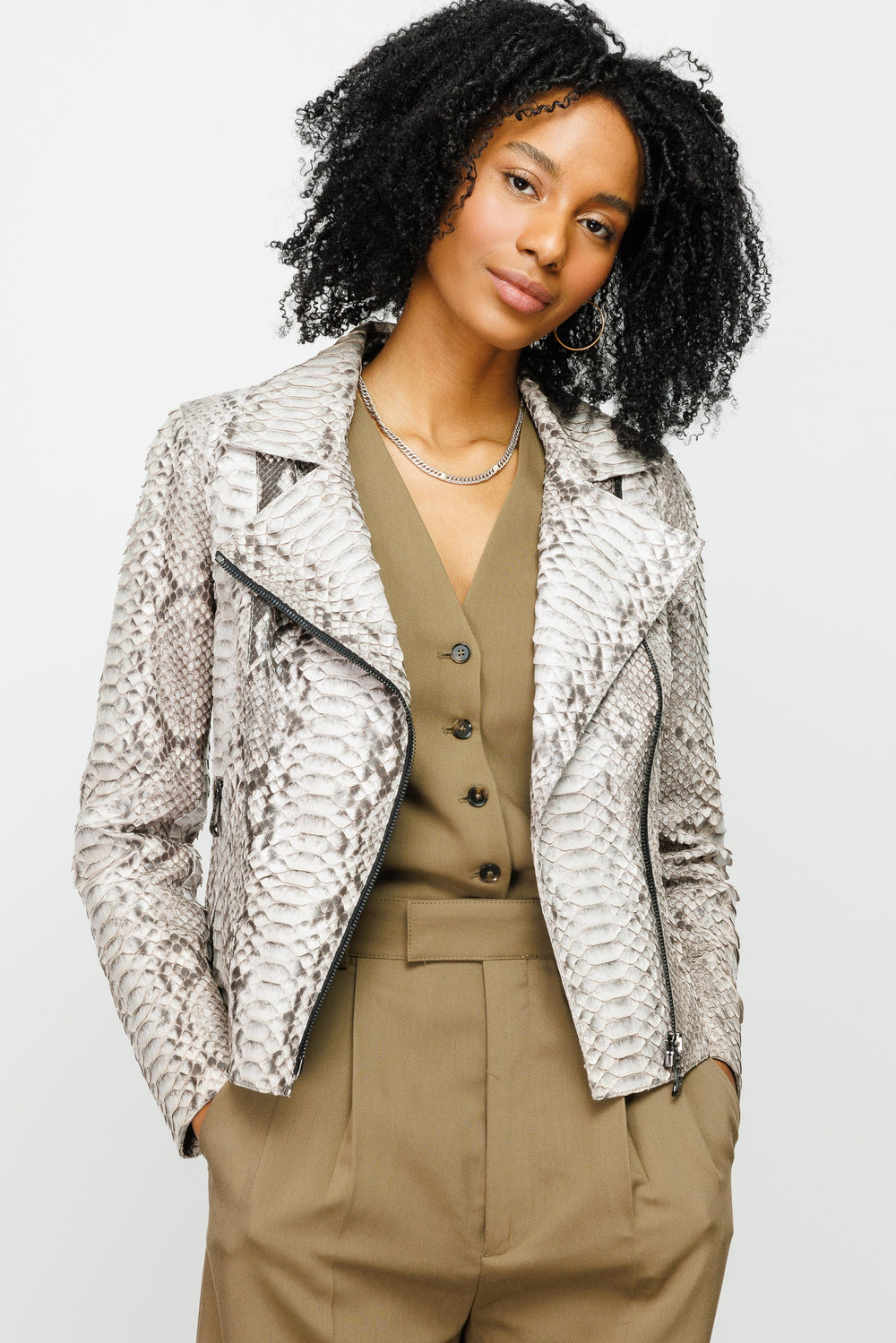 The Queen Pythn Leather Naturel Color Skin Jacket