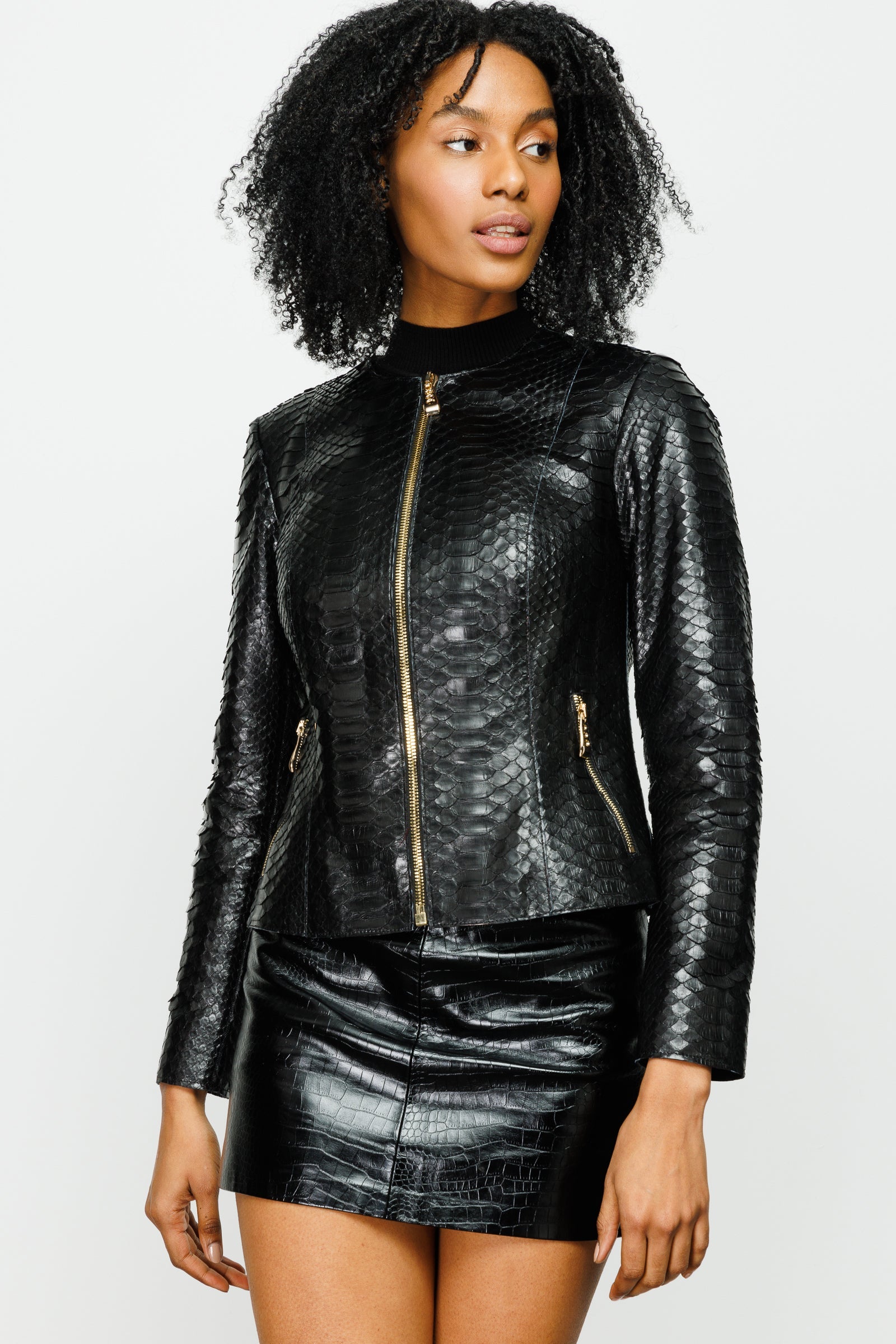 The Mekke Pythn Skin Black Leather Jacket