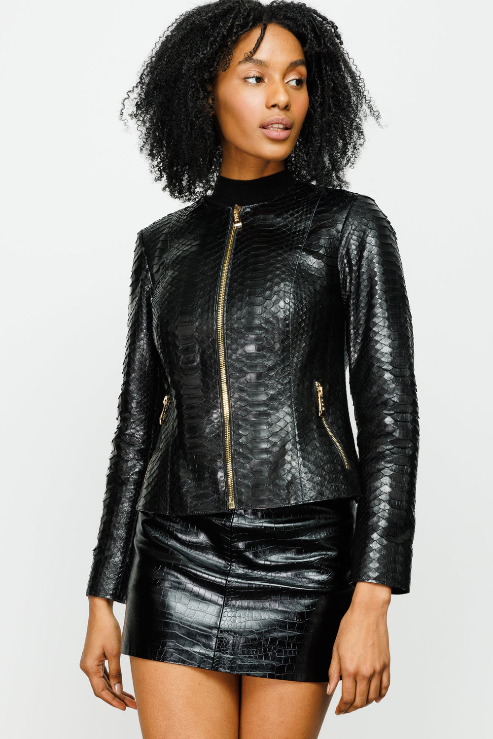 The Mekke Pythn Skin Black Leather Jacket