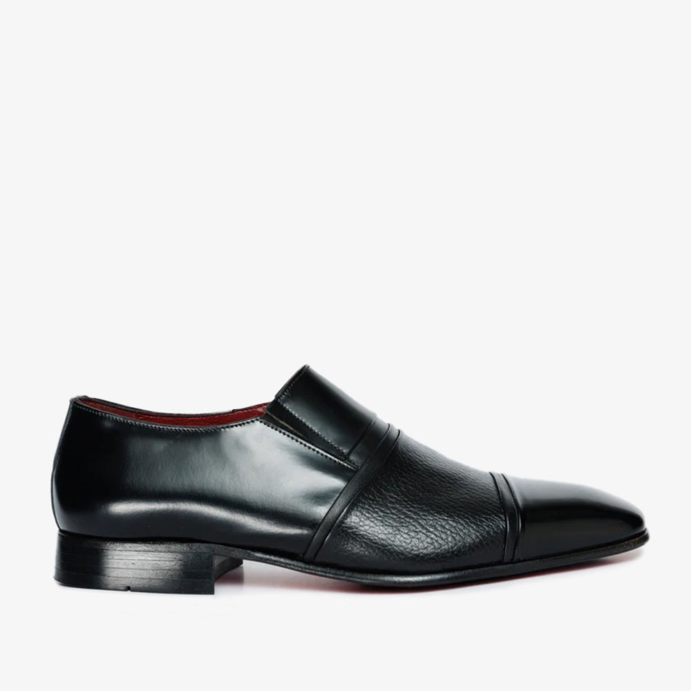 The Everest Black Leather Cap Toe Dress Loafer Shoe