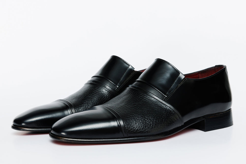 The Everest Black Leather Cap Toe Dress Loafer Shoe