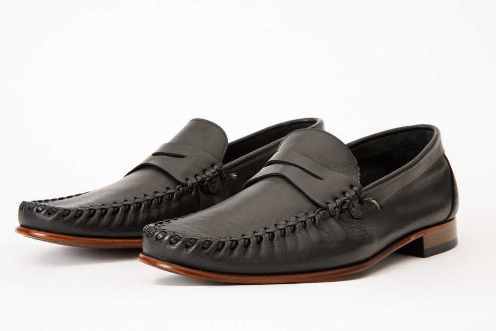 The Eregli Black Leather Penny Loafer Shoe