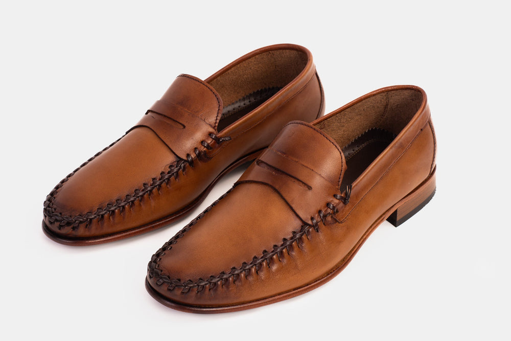 The Eregli Tan Leather Penny Loafer Shoe