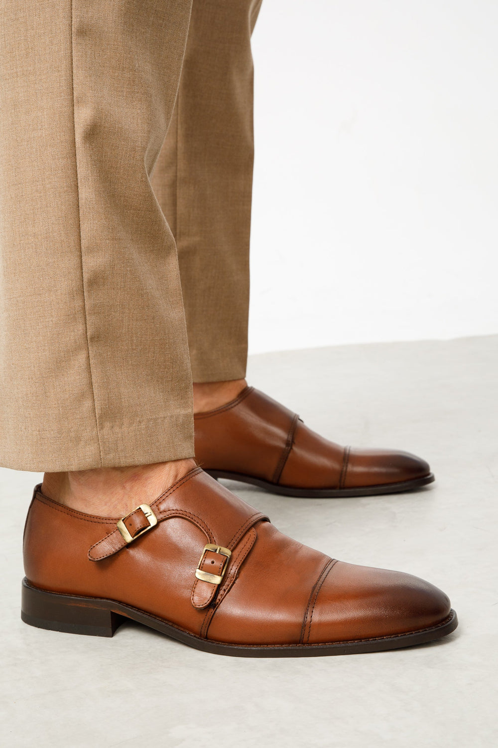The Essen Brown Cap Toe Double Monk Strap Shoe