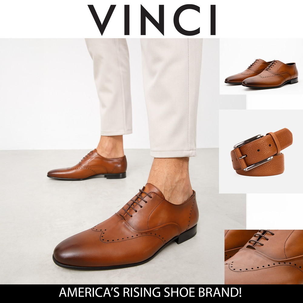 The Roma Tan Leather Wingtip Oxford Shoe