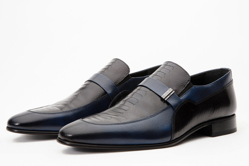 The Kazablanka Navy Leather Bit Loafer  Shoe
